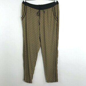 IVY JANE Pants Women Small Brown Yellow Relaxed Fit Elastic Waist Pockets NWT